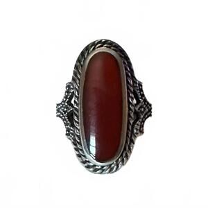 Vintage Genuine Carnelian Sterling Silver Ring Size 6 Rope Edge 'PD 925'